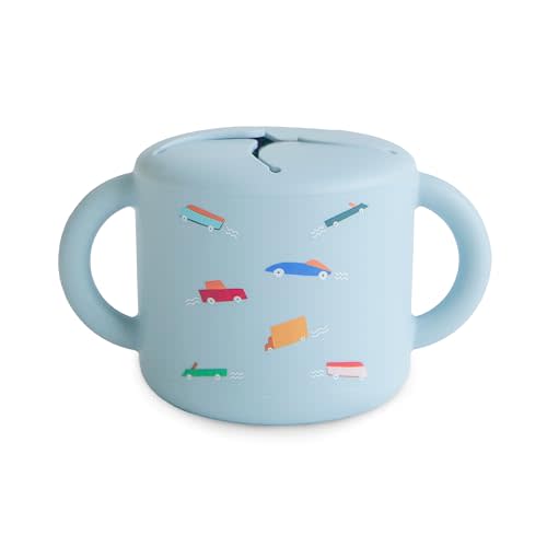 mushie Silicone Snack Cup | Spill Proof Food Container for Toddler and Baby (Retro Cars)