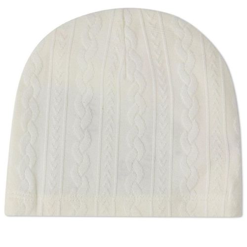MiniMoi Baby Cozy Cotton-Rich Faux-Cable Jacquard Knit Beanie White 3 Months