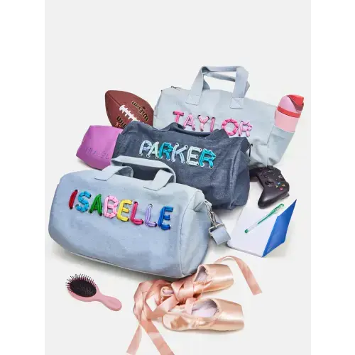 Thready to Go Kids’ Custom Duffle (Light Denim/Pink Multi)