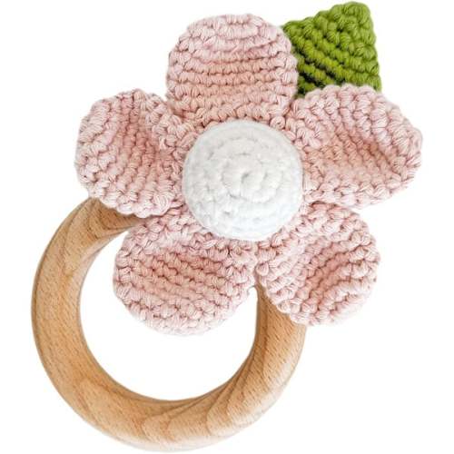 Cotton Crochet Baby Teether Rattle, Flower Blush Pink - The Blueberry Hill | Maisonette