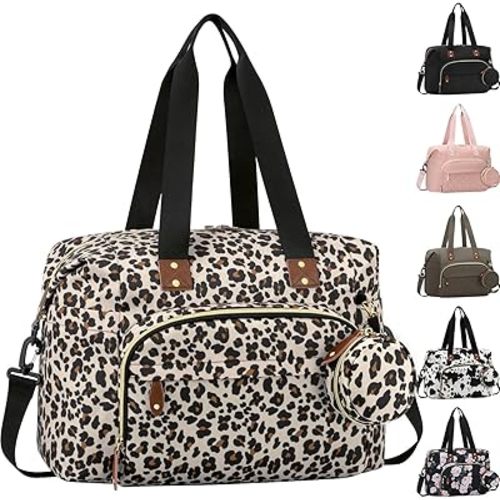 Tenot Diaper Bag Tote with Pacifier Case, Baby Bag for Women with Shoulder Straps, Travel Diaper Tote for for Mom and Dad Medium Size, Leopard Print