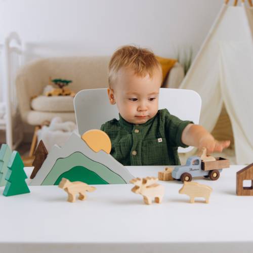 Woodland Buildaing Blocks with Toy Truck. Baby Boy Gift Personalized. Sensory Toys For Toddlers. Keepsake Gifts For Kids. Baptism Boy Gift.