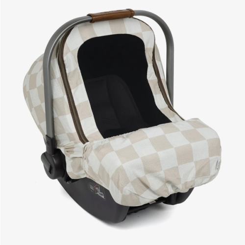 Summer Lite Infant Car Seat GlizCover - Neutral Sandy Taupe and Cream Classic Checkers – Gliz Design