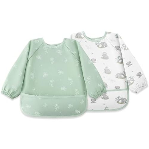 Susurration Baby Long Sleeve Bib Waterproof Sleeved Bib Smock for Baby