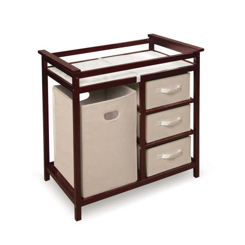 Badger Basket Modern Baby Changing Table with Hamper and 3 Baskets - Cherry