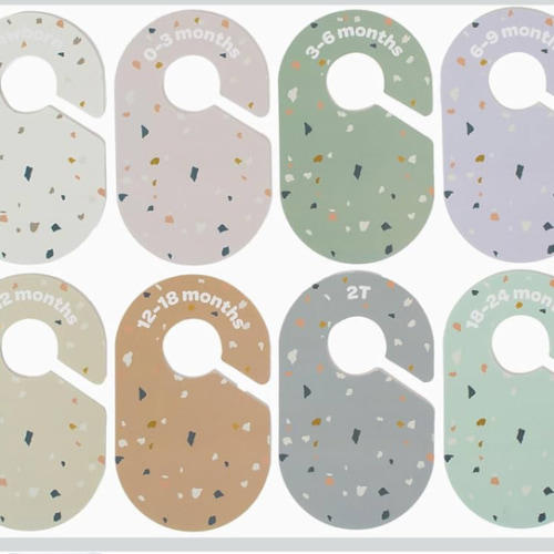 3 Sprouts Baby Closet Dividers Set of 8 - Toddler Clothes Organizer Hanger, Double-Sided Size Labels - Nursery Organization for Newborn Clothing, Infant, Boy & Girl - Terrazzo