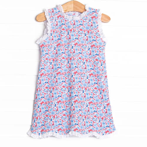 Red, White and Bloom Scalloped Dress, Blue – Stitchy Fish