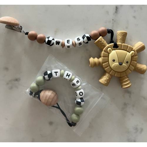 Personalized Pacifier Clip | Checkered Beads, Silicone Baby Gift