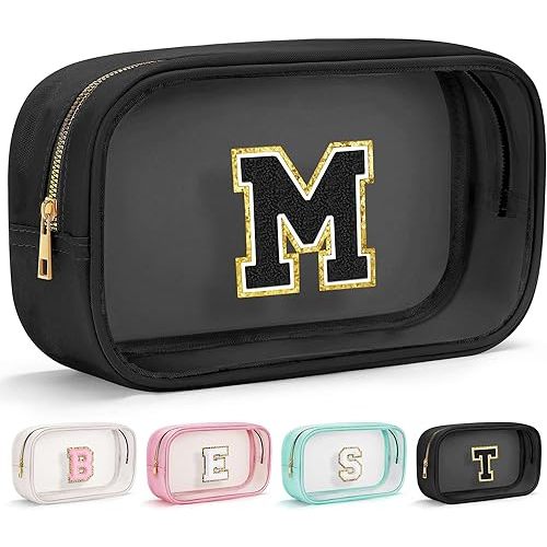 YOOLIFE Birthday Gifts | Initial Birthday Gifts for 3 4 5 6 7 8 9 10 11 12 13 Year Old Girls Clear Makeup Bag Cosmetic Travel Beach Bag Car Organizer Essentials for Women Men | Gifts for Girls Kids M