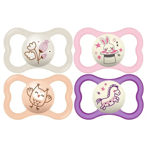 MAM Air Night & Day Baby Pacifier, for Sensitive Skin, Glows in The Dark, 6-16 Months, Girl, 4 Count