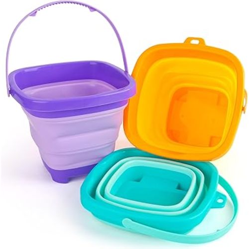 Shindel 3Set Collapsible Beach Buckets, Foldable Sand Toys, for Kids Toddlers Outdoor Activities, Beach Fun Summer Vacation, Camping Gear, Travelling
