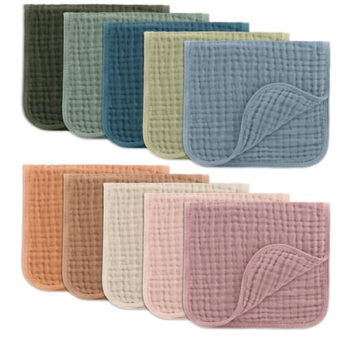 Comfy Cubs Muslin Burp Cloths 20" x 10", Pack of 10 - Large, 6-Layer, Ultra Absorbent 100% Cotton for Baby Drool and Messes - Soft, Safe & Gentle Baby Burp Cloths for Boys & Girls - Multi