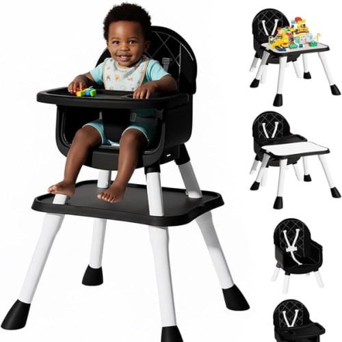 6 in 1 Baby High Chair, Convertible Highchair for Babies and Toddlers (Black)