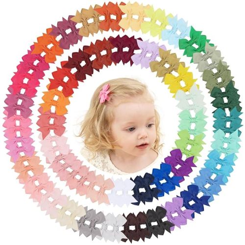 doboi Hair Clips 100PCS 2" Infant Grosgrain Boutique Ribbon Mini Bows for Girls Teens Infants Kids Toddlers Newborn - 50 Pairs Set