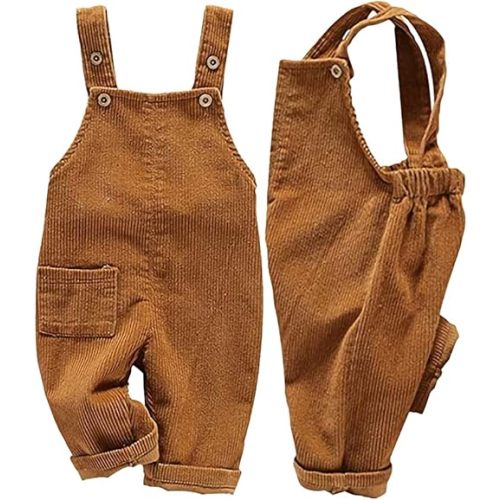 Mornyray Toddler Boy Girl Soft Corduroy Suspender Pants Kids Overalls Loose Retro Adjustable button overalls