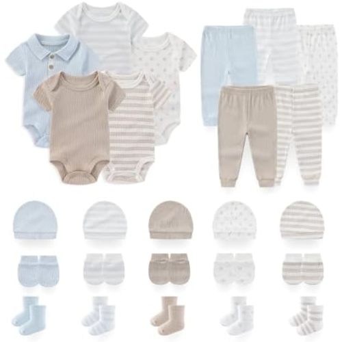 25Pcs Unisex Baby Boy Girl Pants Set Bodysuits Hats Mittens Socks