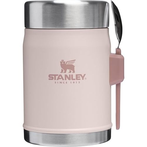 Stanley Classic Food Jar and Spork 14 oz | Vacuum Insulated Thermos Food Container | Wide Mouth Screw On Lid | Packable for Travel | Stainless Steel with Leakproof Lid | BPA-Free | Rose Quartz