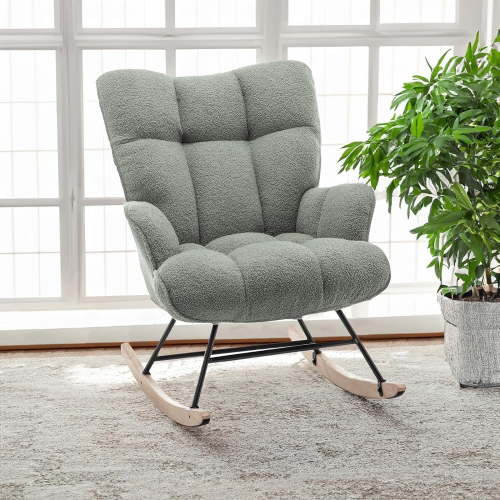 SAETSFEG Velvet Rocking Chair, Upholstered Glider with High Backrest, Ergonomic Accent Chair, Green