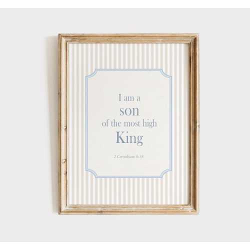 Christian Boy Nursery Print, 2 Corinthians 6:18, I am a Son of the Most High King Print, Blue Nursery Decor, Boys Room Bible Wall Art