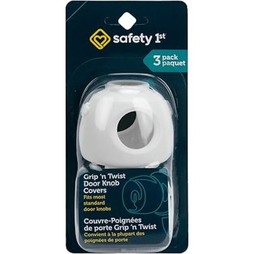 Safety 1st Grip 'n Twist Door Knob Covers (3pk) - Childproof Door Knob Covers with Easy Parent Access, Fits Standard Knobs, Blends with Home Décor