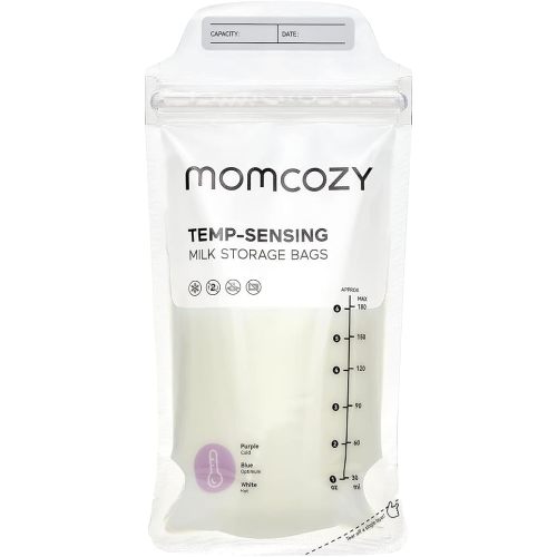 Momcozy Breastmilk Storing Bags, Temp-Sensing Discoloration Milk Storing Bags for Breastfeeding, Disposable Milk Storage Bag with 6 Ounce Self Standing, No-Leak Milk Freezer Storage Pouches, 50pcs