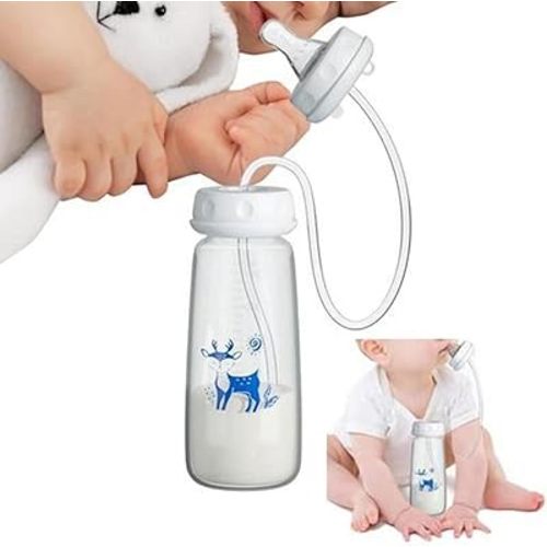 Hand Free Pacifier Bottle, Hand Free Silicone Bottle, Silicone Leakproof Portable with Nipple Straw, Kids Milk Bottles for Boy Girl Parent Home Bedroom Living Room Kitchen Hotel Outdoor
