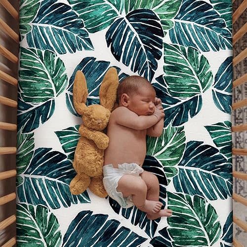Soft Fitted Crib Sheet, Stretchy and Breathable Toddler Crib Sheet for Boys and Girls, Fits Standard Crib and Toddler Mattress (Big Leaves)