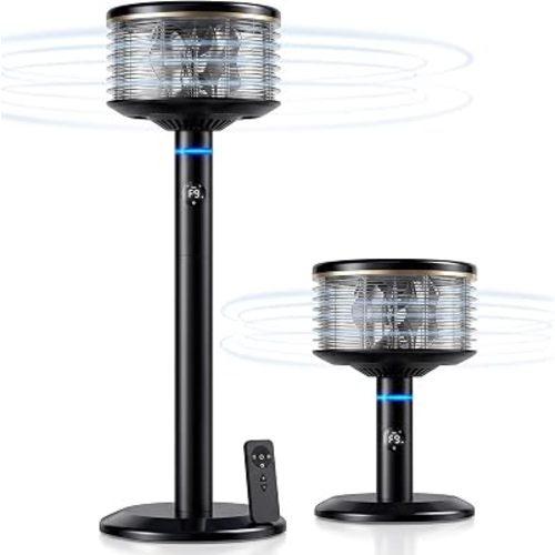 Spin360 360° Fan, Height-Adjustable Floor & Table Fan with Aromatherapy Scent Pods, Whisper-Quiet, Touchscreen, 9 Speeds, Timer & Ambient Light for Bedroom, Living Room, Office (Black)