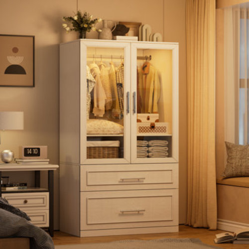 Freestanding Armoire Wardrobe Closet with Door and Drawers | Wayfair
