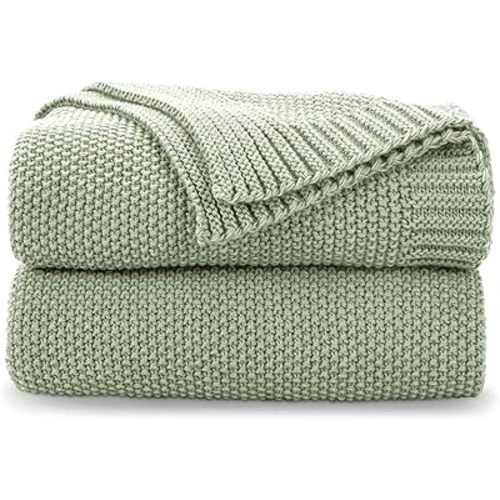 CozeCube Sage Green Seed Stitch Throw Blanket 50"x60", Farmhouse Decor