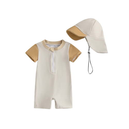 BemeyourBBs Baby Boy Rash Guard Swimsuits Contrast Color Bathing Suit with Hat