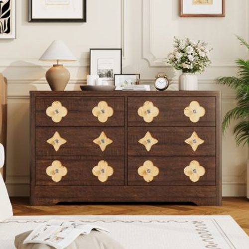 Garvee Dresser for Bedroom with 6 Drawers, 47.2" Tall Chest of Large Decorative Drawer Front,Wood Bedroom Dresser for Nursery,Living Room,Enterway