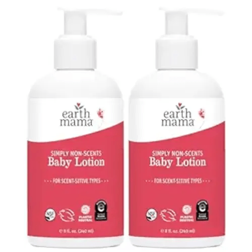 Earth Mama Simply Non-Scents Baby Lotion for Dry Skin, Calendula Cream for Newborn Skin Care, Children's Moisturizer with Aloe Juice, Rooibos, & Shea Butter, Fragrance Free, 8-Fl oz (2-Pk)