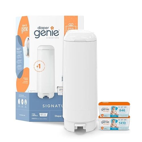 Diaper Genie Signature Gift Set | Includes Easy Roll Refill with 48 Bags | Holds Up to 2256 Newborn Diapers, Plastic