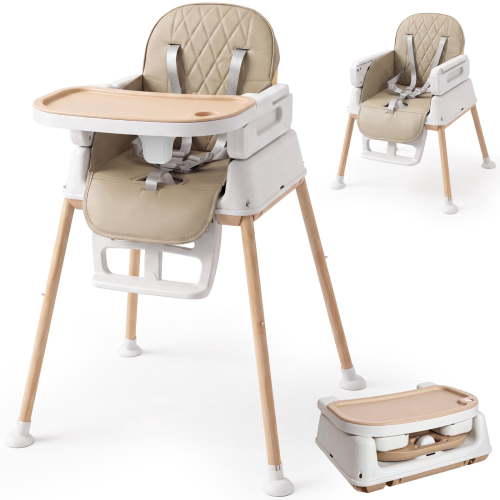 3-in-1 Convertible Baby High Chair, Compact Pack-Away Toddler Feeding Seat with Built-in Leg Storage, Beige