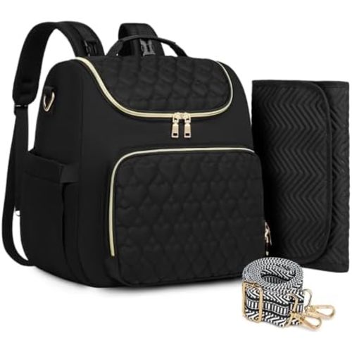 Diaper Bag Backpack, 4 in 1 Convertible Baby Travel Backpacks, Diaper Bag with Changing Pad Diaper bag, Baby Bag for Mom, Insulated Pockets, Stroller Straps, Black