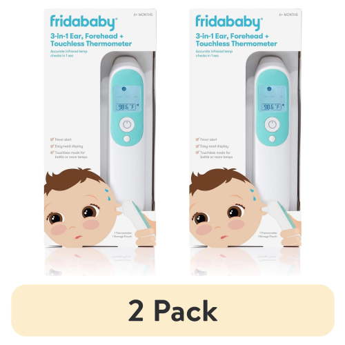 (2 pack) Frida Baby 3 in 1 Digital Thermometer for Ear, Forehead, and Touchless Infrared Bottle Temperature