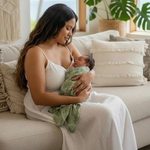 Green Monstera Swaddle Blanket | Sweet Honey Hawaii