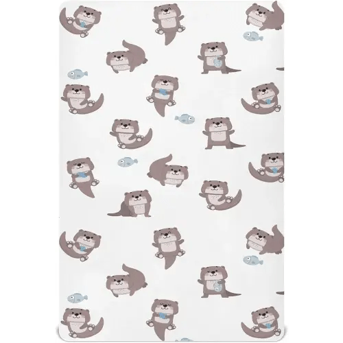 Cute Otter Crib Sheets for Boys Girls - Portable Microfiber Fitted Crib Sheet for Standard Crib and Toddler Mattress, Soft & Breathable, 28x52 Inch
