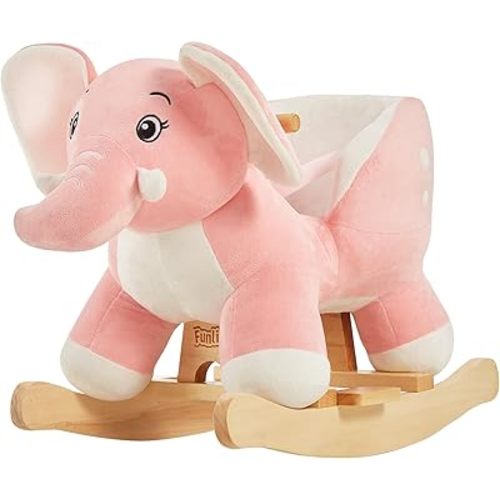 FUNLIO Elephant Baby Rocking Horse for Toddlers 6 Months to 3 Years, Cute & Graceful Pink Elephant Rocker for Baby, Stuffed Plush Ride-on Rocking Animal, Easy to Assemble, Nursery, CPC & CE Certified