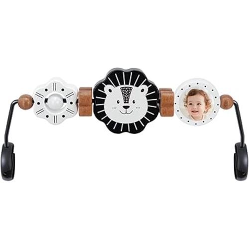 iGRATENS Baby Bjorn Bouncer Toy Bar, New Model Wooden Toy with Mirror for Baby Bouncer Soft & Bliss, Easy to Attach & Remove, Child-Friendly Material, Early Identification Black and White Toys, Lion