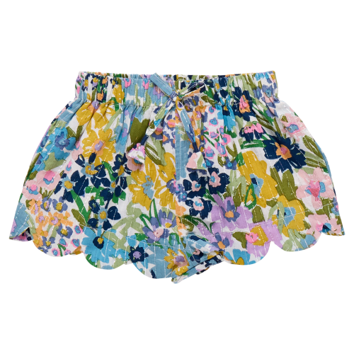 Girls Scallop Short - Blue Large Sketched Floral