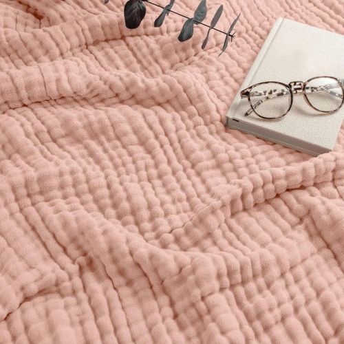 Muslin Cotton Blanket for Adults, Extra Large By Comfy Cubs, Throw 50" x 60" - Blush