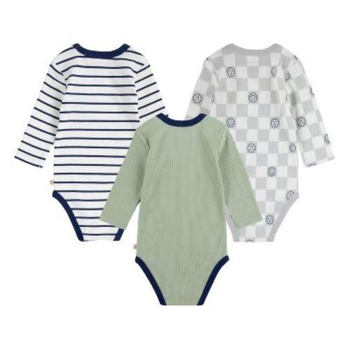 Huggies Baby Boys' 3pk Happy Face Organic Long Sleeve Bodysuit - Gray/white Newborn