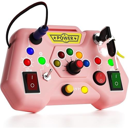 Toddler Busy Board with LED Light,Montessori Sensory Toy for 3 Year Old,Light Switches Kids Educational Learning Activities Toy,Travel Toys and Birthday Gifts for 2 3 4 5 6 Boys Girls