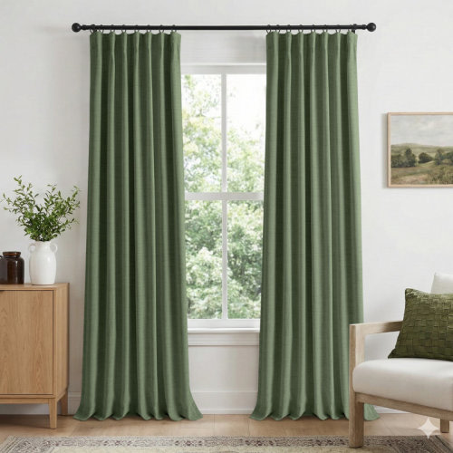 Wade Logan® Birglinde Faux Linen Textured Thermal 100% Blackout Curtains for Bedroom Living Room Rod Pocket/Ring Clips & Reviews | Wayfair