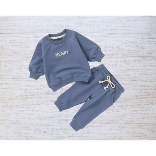 CUSTOM KIDS SWEATSUIT, Personalized Embroidered Organic Cotton Sweatshirt and Sweatpants