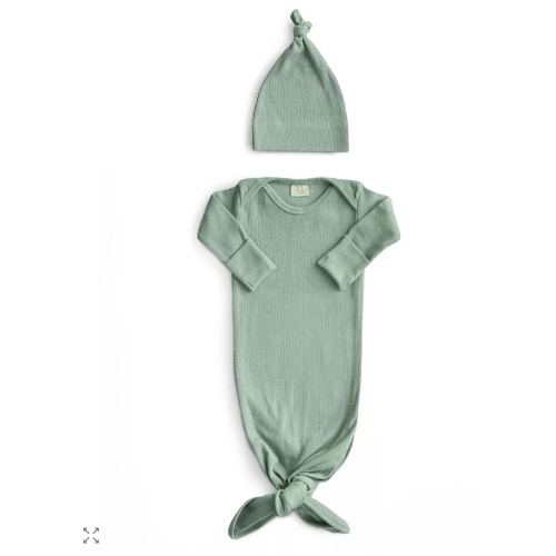 Unisex Ribbed Knotted Gown + Beanie - Baby