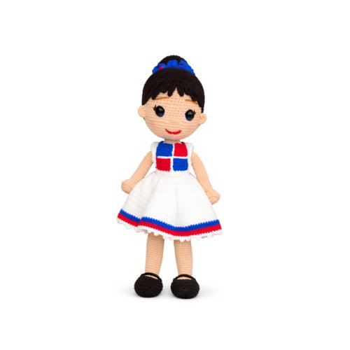Dominican Girl Crochet Doll 14 Inch – Handmade Amigurumi with Traditional Dress