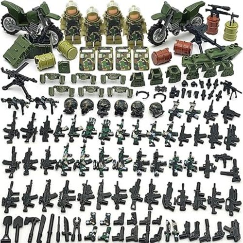 Military Weapon Guns Accessories for Minifigure Block Toys Include Camouflage Helmets E.O.D Suits Shields for Army Soldiers Gear Set Building Kits Kids Toy(260pcs)
